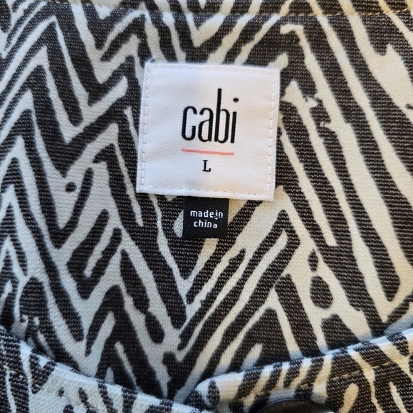 Cabi Grey White 3/4 Sleeve Chevron Print Ponte Knit Blazer Jacket L - Picture 9 of 11